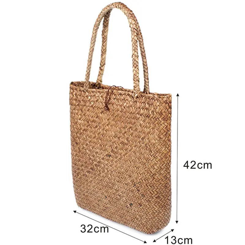 Fashion Women's Summer Straw Large Tote Bag - Beach Casual Shoulder Handbag, Handmade Basket Storage Shopping Bag