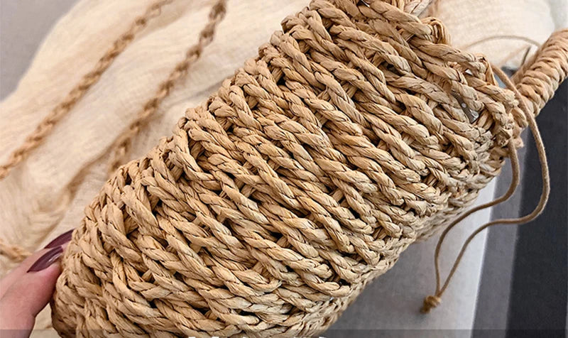 Boho Half-Moon Rattan Beach Bag – Large Capacity Woven Shoulder Tote for Summer & Travel