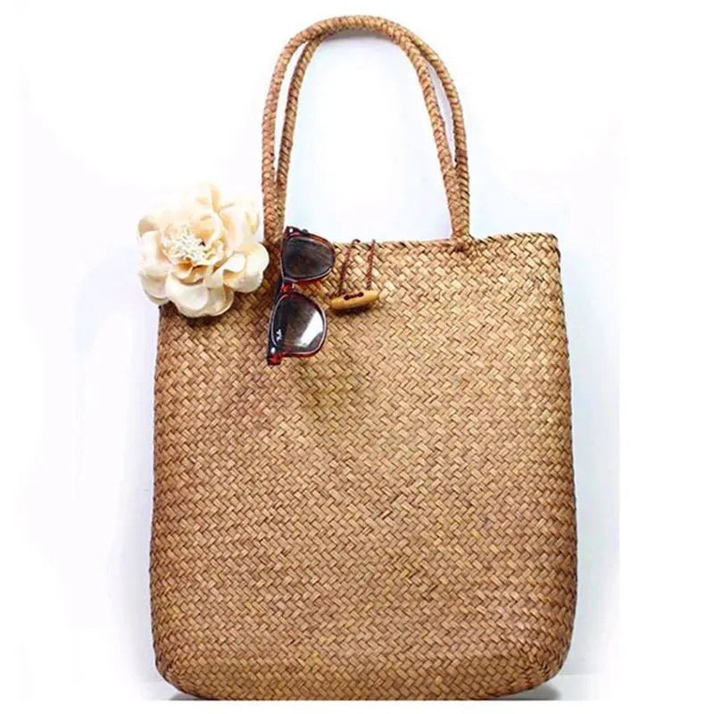 Fashion Women's Summer Straw Large Tote Bag - Beach Casual Shoulder Handbag, Handmade Basket Storage Shopping Bag