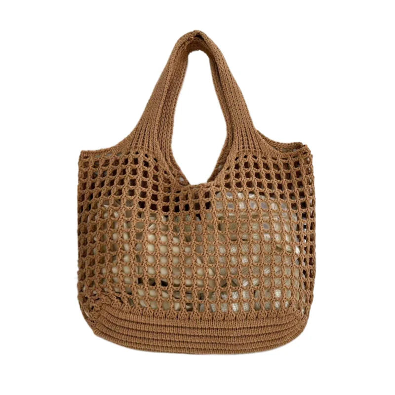 Knitted Hollow Shoulder Bag - Underarm Bag, Large Capacity Crochet Shopping Tote, Casual Beach Bag, Commuting Bag