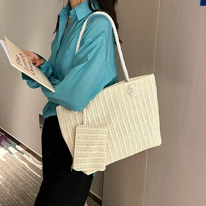 Designer Women's Handbags - Fashion Large Capacity Straw Tote Bag, Summer Beach Bag, Casual Bali Big Purse