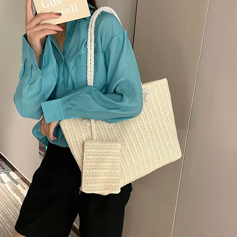 Designer Women's Handbags - Fashion Large Capacity Straw Tote Bag, Summer Beach Bag, Casual Bali Big Purse