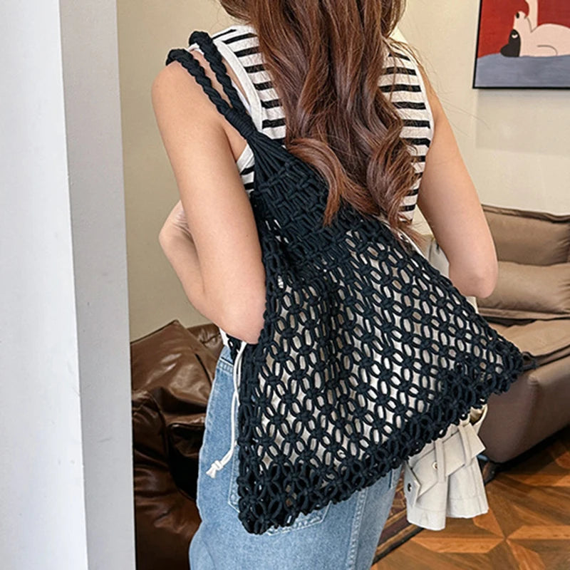 Women's Large Capacity Straw Handbag Totes - Hollow Out Shoulder Bag, Vintage Travel Beach and Shopping Pack