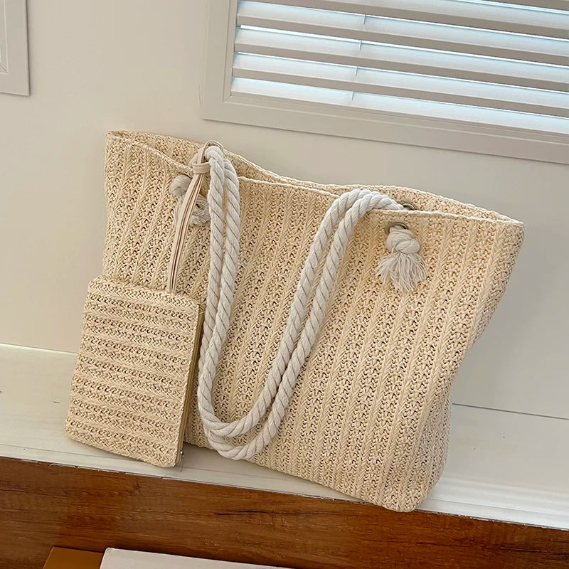 Designer Women's Handbags - Fashion Large Capacity Straw Tote Bag, Summer Beach Bag, Casual Bali Big Purse