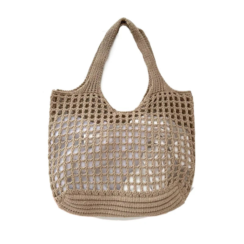 Knitted Hollow Shoulder Bag - Underarm Bag, Large Capacity Crochet Shopping Tote, Casual Beach Bag, Commuting Bag