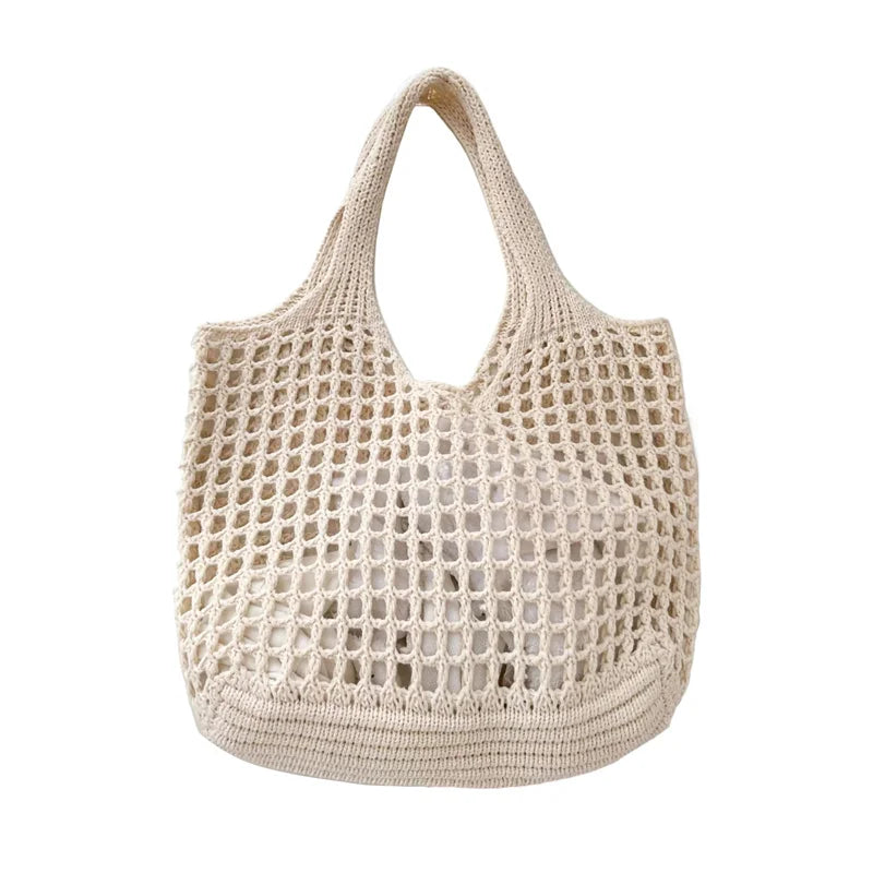 Knitted Hollow Shoulder Bag - Underarm Bag, Large Capacity Crochet Shopping Tote, Casual Beach Bag, Commuting Bag