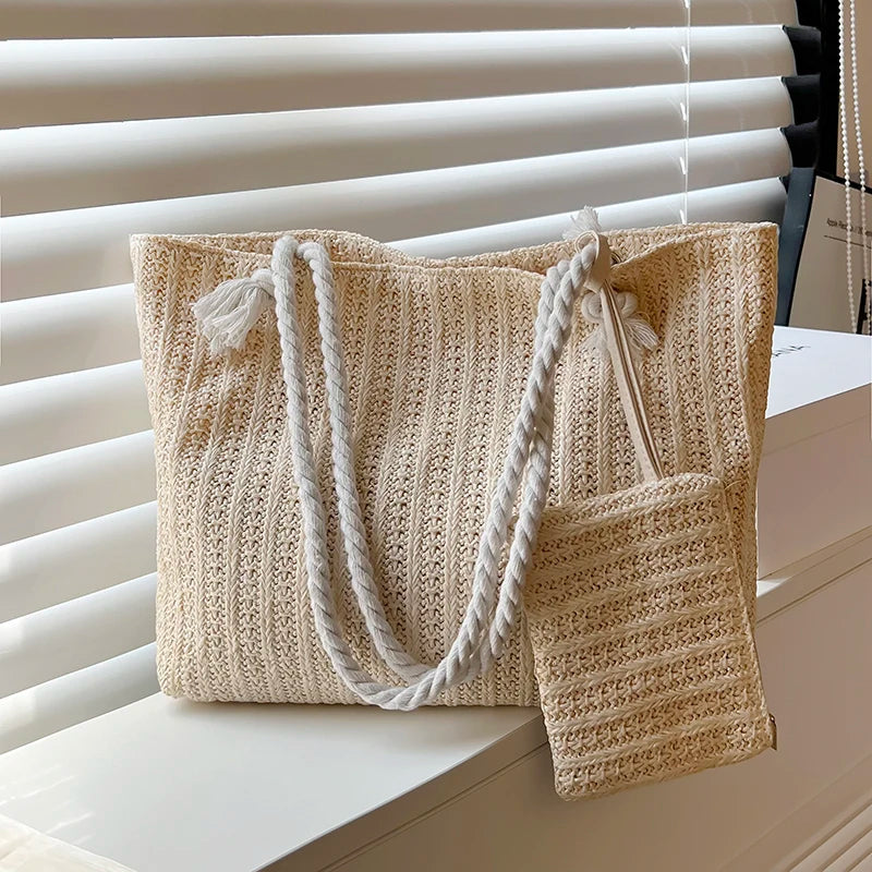 Designer Women's Handbags - Fashion Large Capacity Straw Tote Bag, Summer Beach Bag, Casual Bali Big Purse