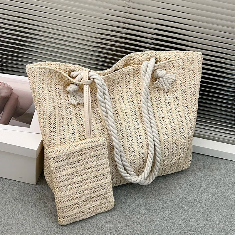 Designer Women's Handbags - Fashion Large Capacity Straw Tote Bag, Summer Beach Bag, Casual Bali Big Purse