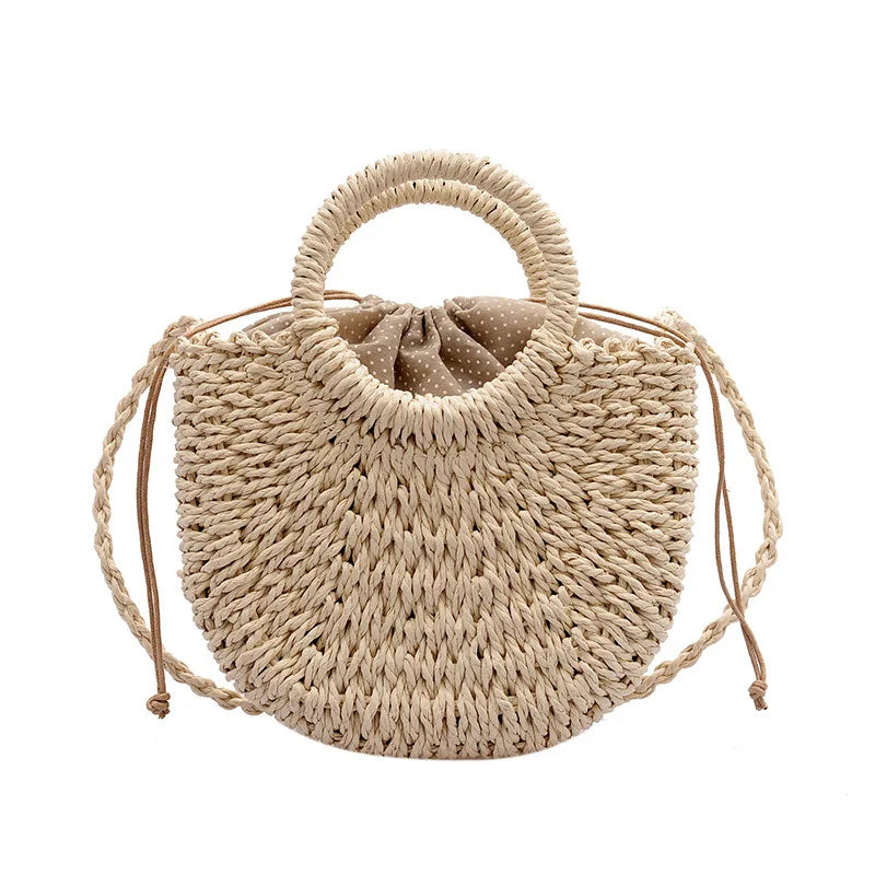 Boho Half-Moon Rattan Beach Bag – Large Capacity Woven Shoulder Tote for Summer & Travel