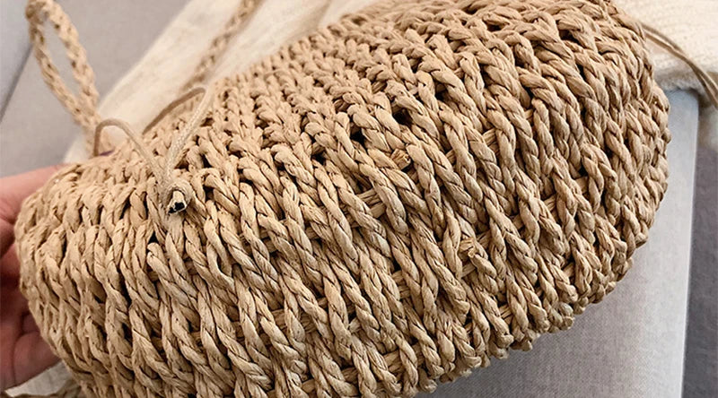 Boho Half-Moon Rattan Beach Bag – Large Capacity Woven Shoulder Tote for Summer & Travel