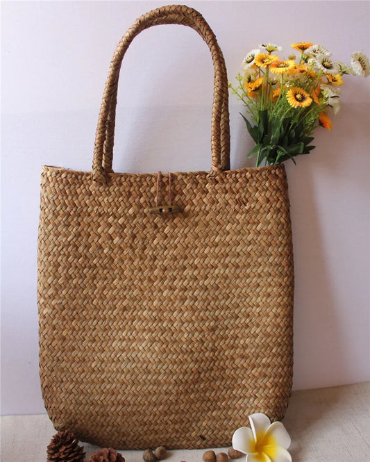 Fashion Women's Summer Straw Large Tote Bag - Beach Casual Shoulder Handbag, Handmade Basket Storage Shopping Bag