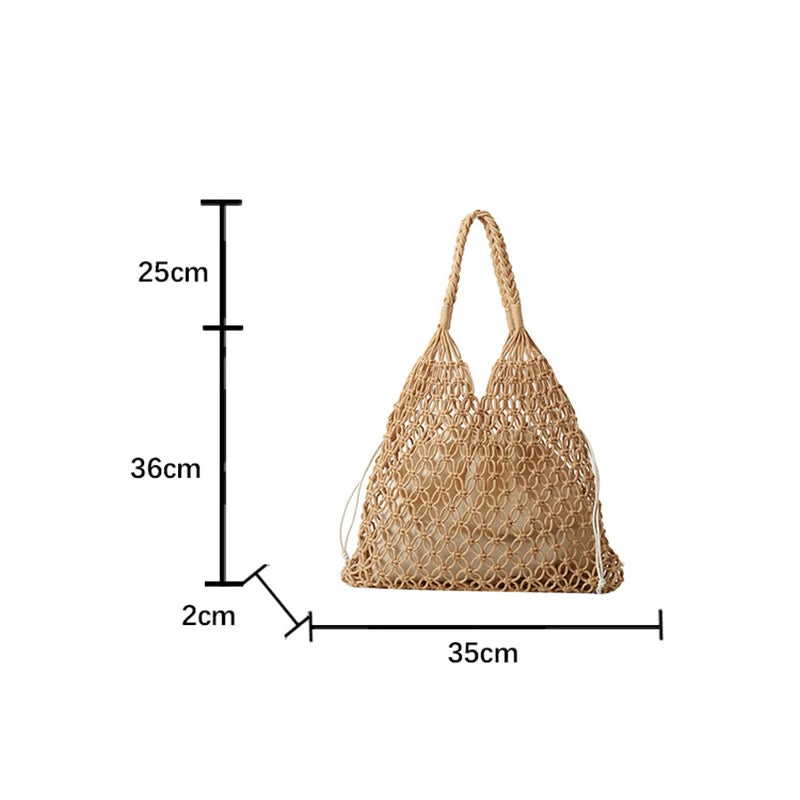 Women's Large Capacity Straw Handbag Totes - Hollow Out Shoulder Bag, Vintage Travel Beach and Shopping Pack