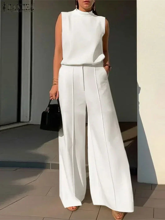 Elegant Women’s 2-Piece Set – Sleeveless Top & Wide-Leg Pants Outfit for Summer Fashion
