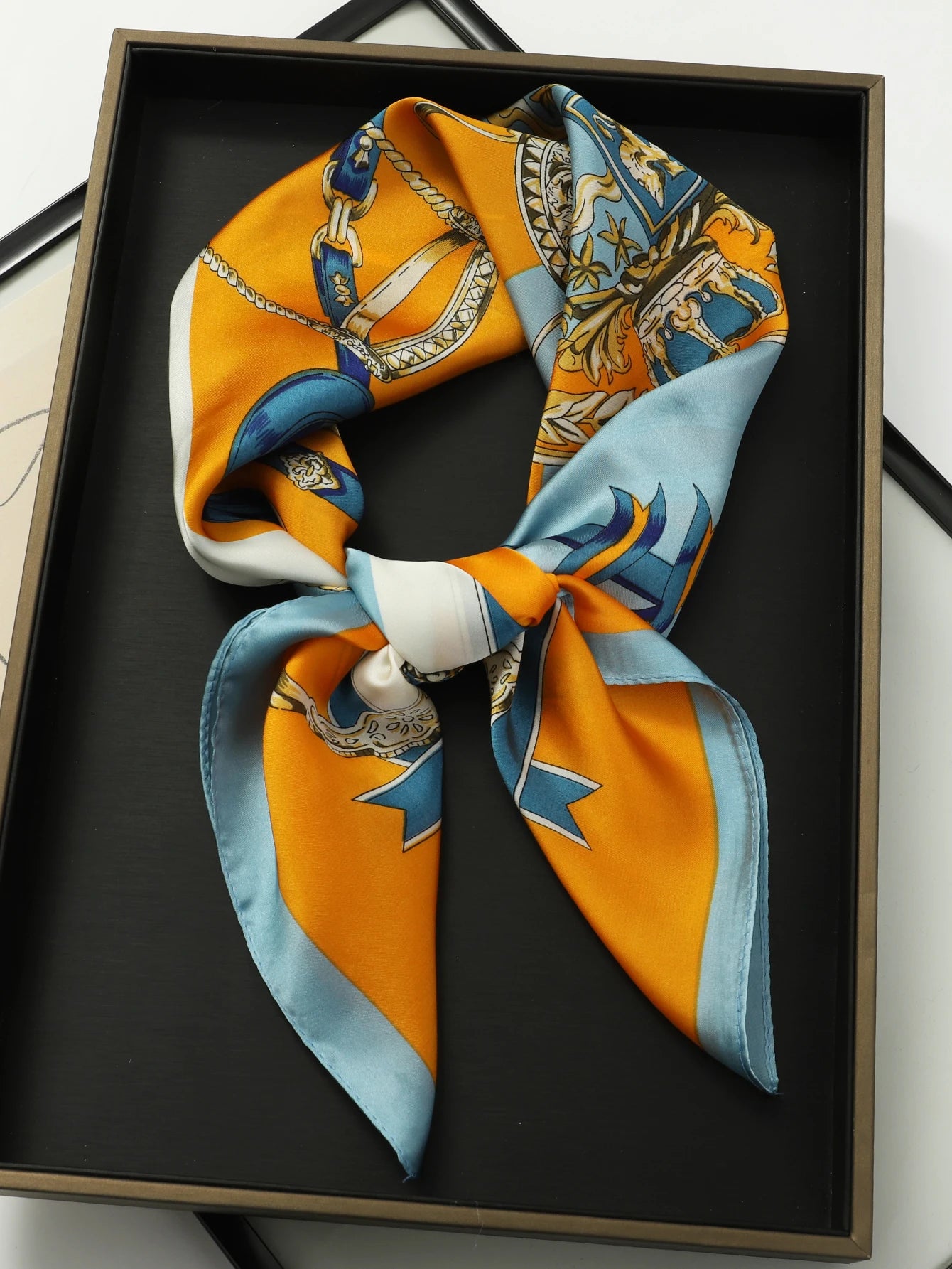 Luxury Silk Satin Head Scarf – Printed 70x70 -  Square Shawl for Women