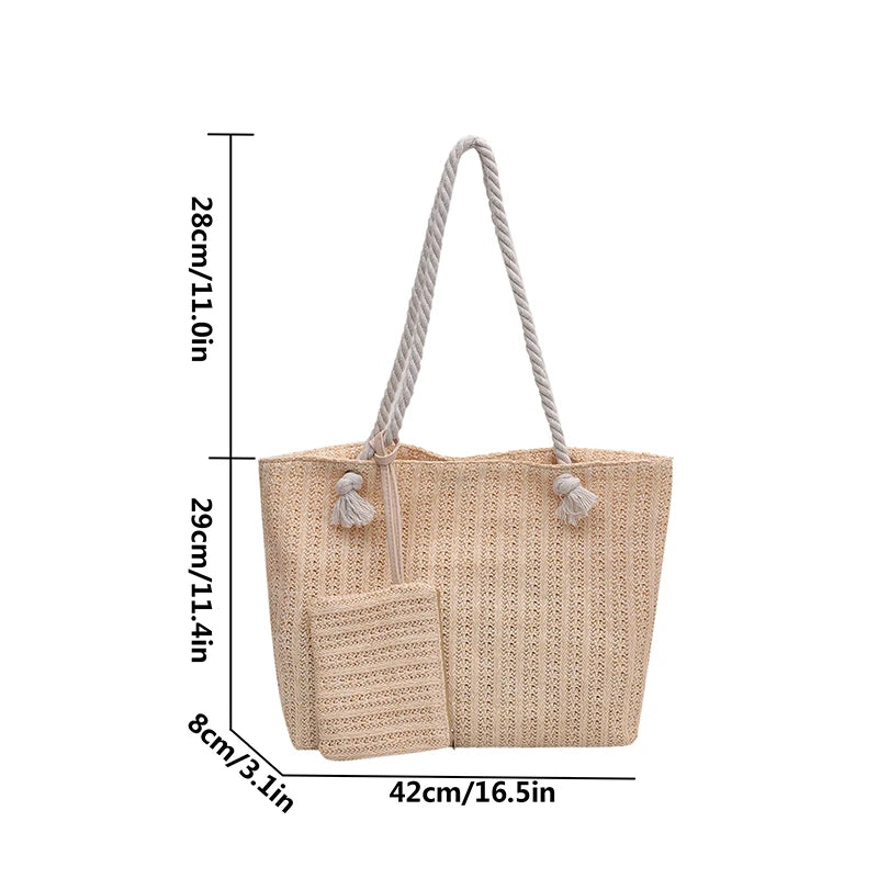 Designer Women's Handbags - Fashion Large Capacity Straw Tote Bag, Summer Beach Bag, Casual Bali Big Purse