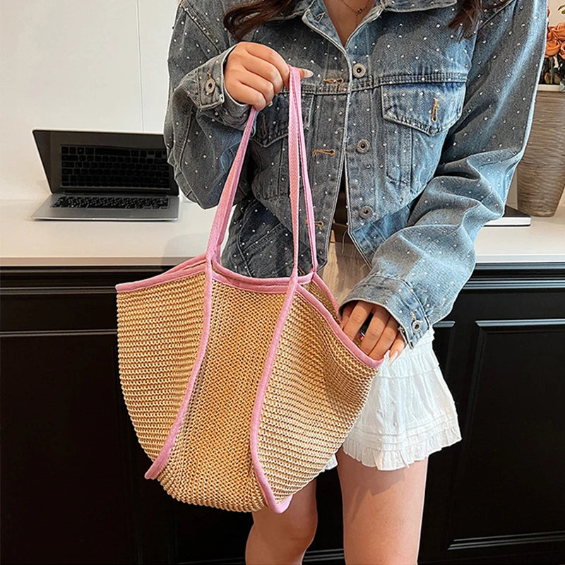 Women's Fashion Versatile Large-Capacity Braid Shoulder Bags - Designer Straw Woven Summer Beach Bags, Ladies Leisure Tote Bag