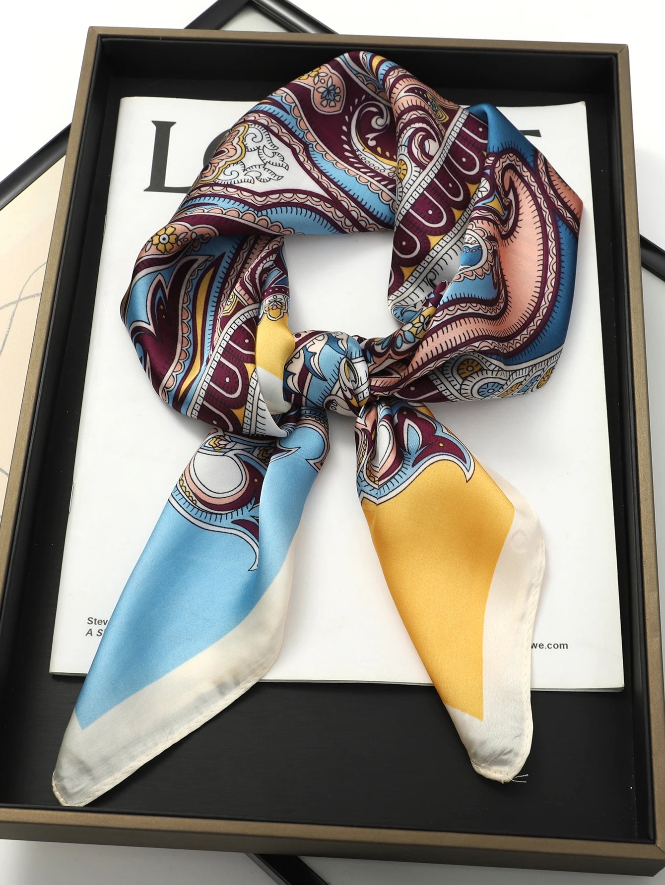 Luxury Silk Satin Head Scarf – Printed 70x70 -  Square Shawl for Women