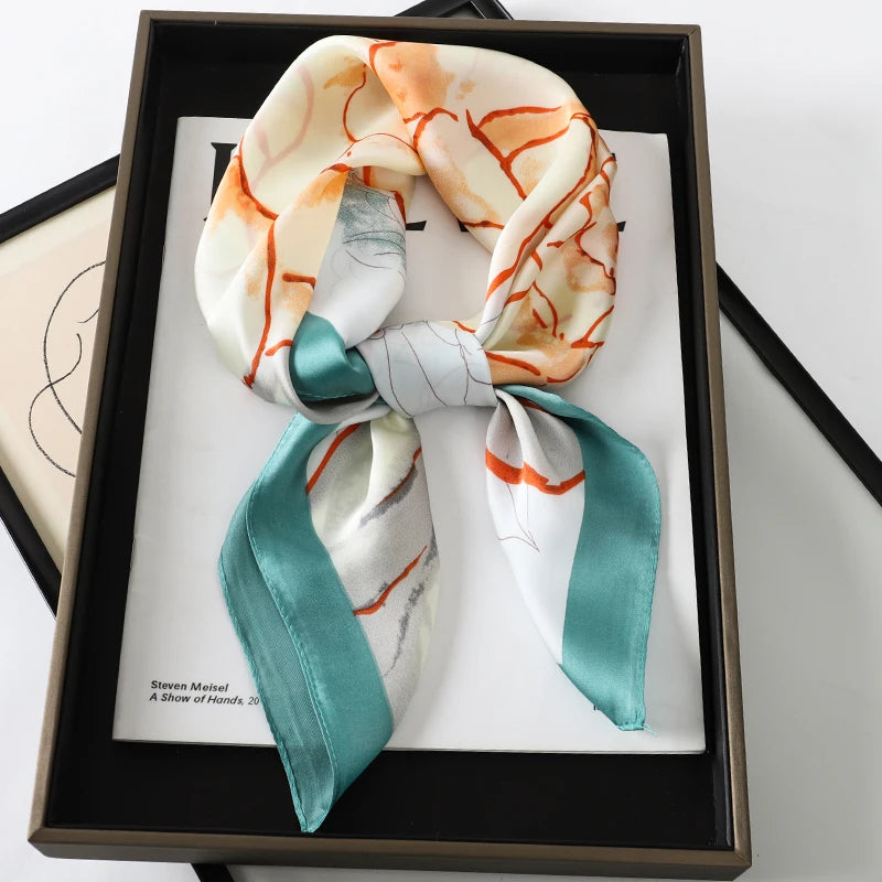 Luxury Silk Satin Head Scarf – Printed 70x70 -  Square Shawl for Women