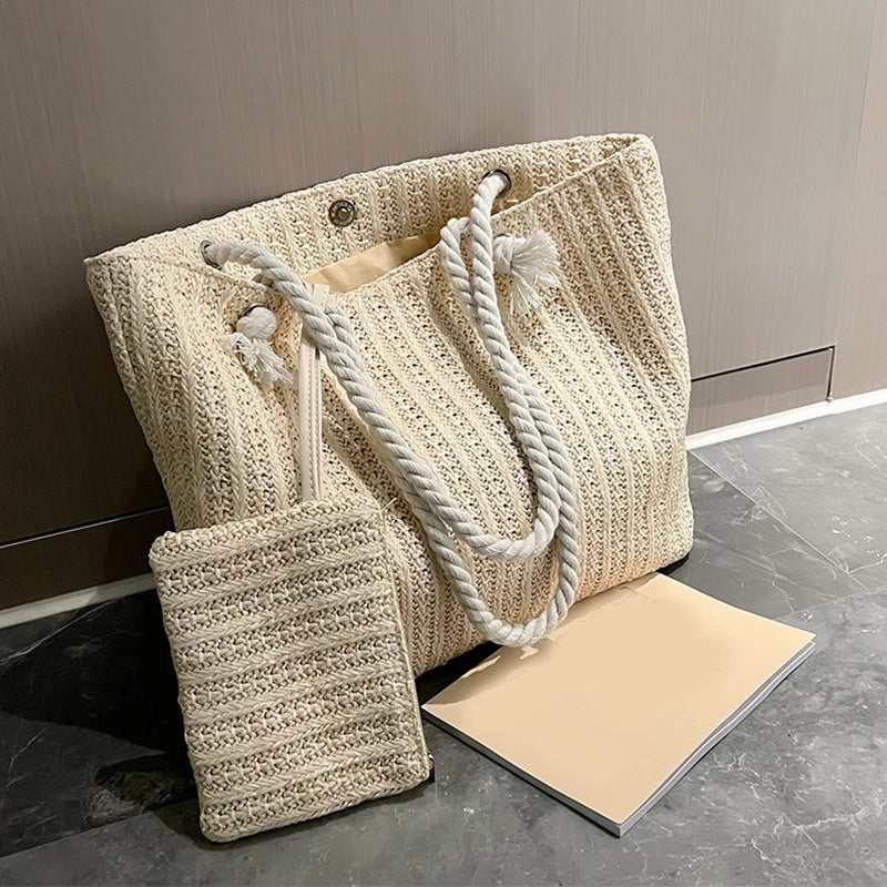 Designer Women's Handbags - Fashion Large Capacity Straw Tote Bag, Summer Beach Bag, Casual Bali Big Purse