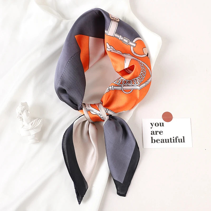 Luxury Silk Satin Head Scarf – Printed 70x70 -  Square Shawl for Women