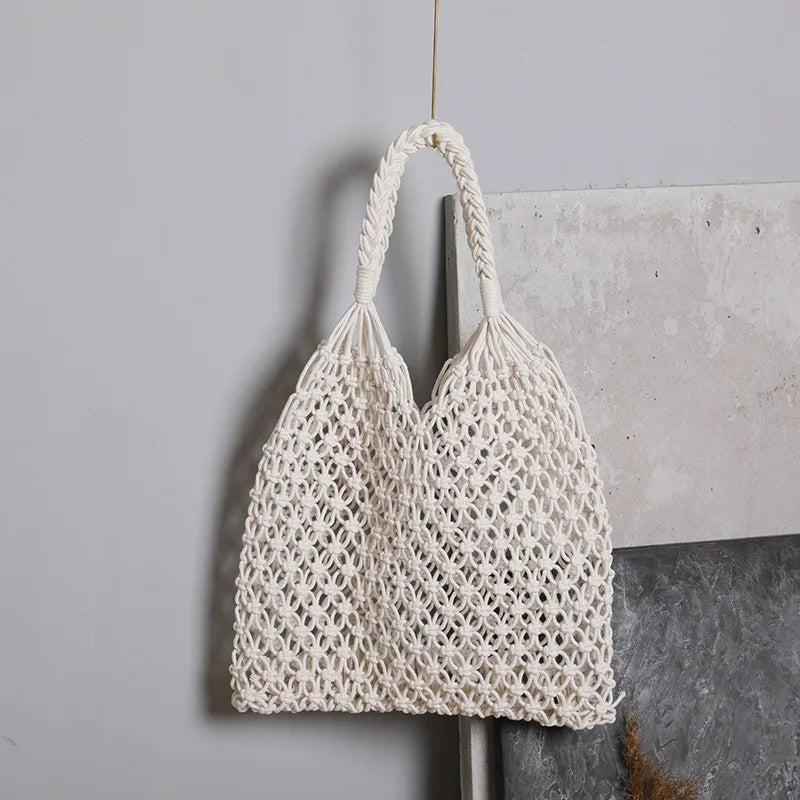 Women's Large Capacity Straw Handbag Totes - Hollow Out Shoulder Bag, Vintage Travel Beach and Shopping Pack