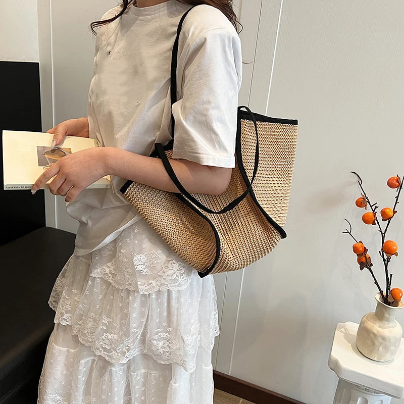 Women's Fashion Versatile Large-Capacity Braid Shoulder Bags - Designer Straw Woven Summer Beach Bags, Ladies Leisure Tote Bag