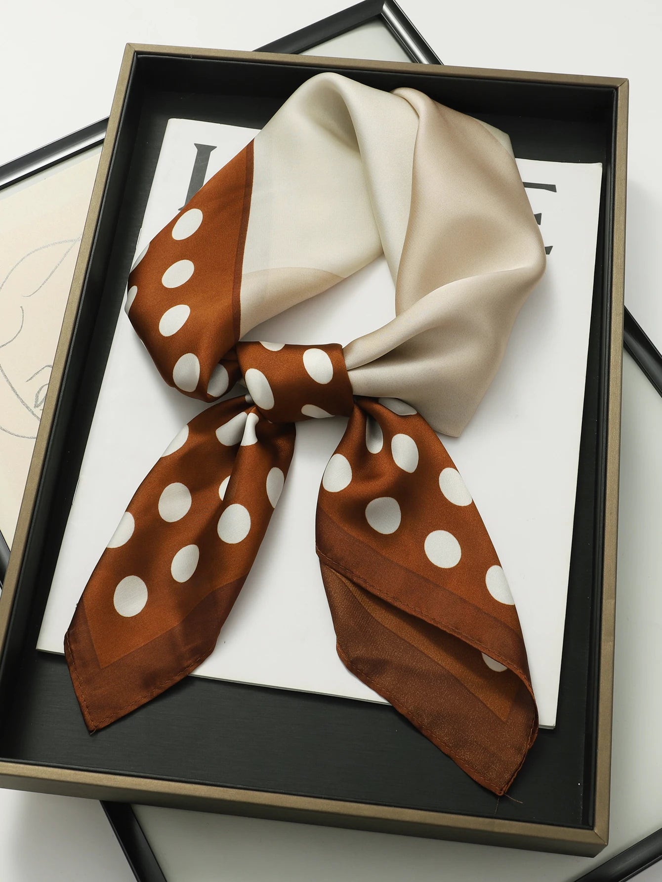 Luxury Silk Satin Head Scarf – Printed 70x70 -  Square Shawl for Women