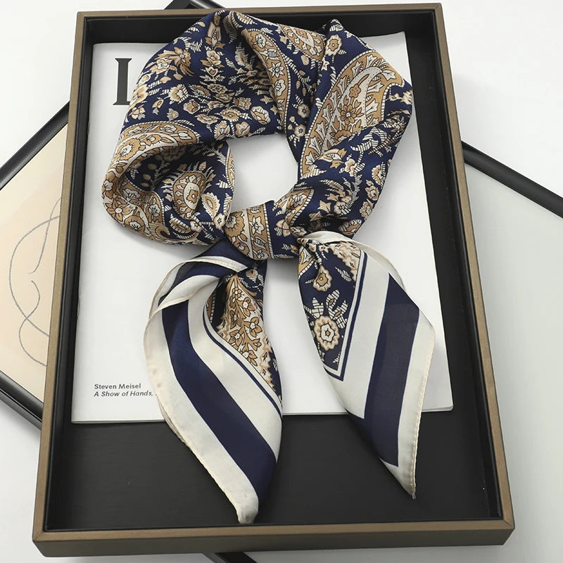 Luxury Silk Satin Head Scarf – Printed 70x70 -  Square Shawl for Women