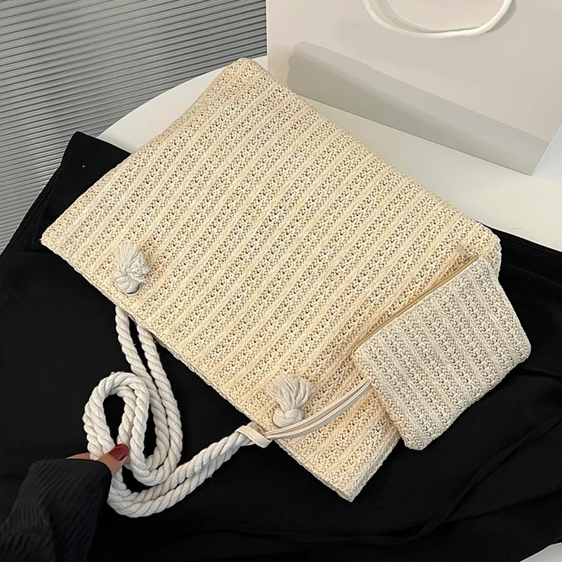 Designer Women's Handbags - Fashion Large Capacity Straw Tote Bag, Summer Beach Bag, Casual Bali Big Purse