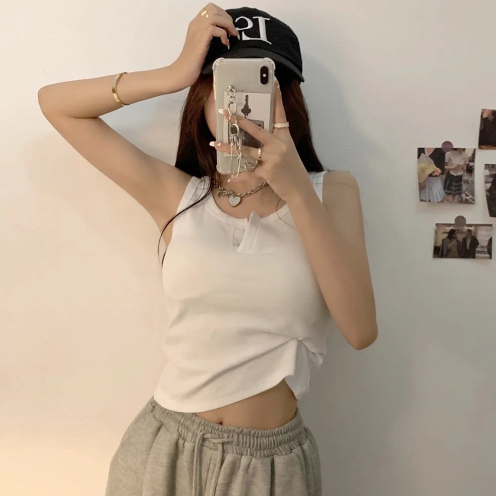 Ribbed Button-Down Tank Top – Sleeveless Summer Blouse for Women & Teen Casual Style