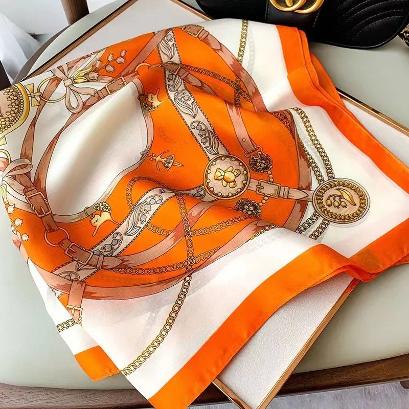 Luxury Silk Satin Head Scarf – Printed 70x70 -  Square Shawl for Women