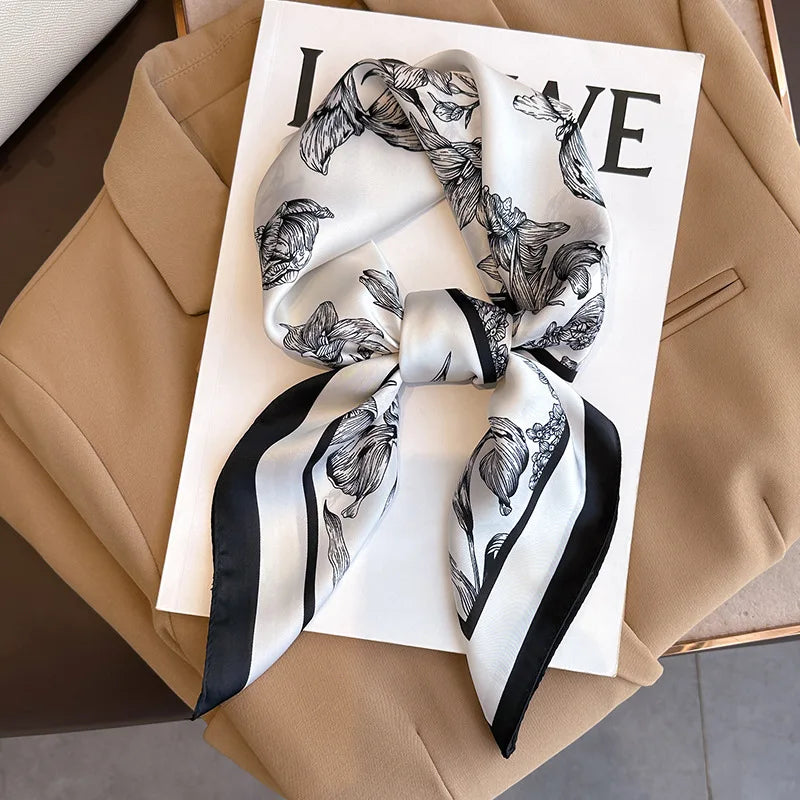 Luxury Silk Satin Head Scarf – Printed 70x70 -  Square Shawl for Women