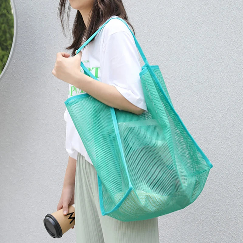 Literary Mesh Hollow Out Tote Bag for Women - Summer Beach Handbag, Large Capacity Shoulder Bag, Student Bookbag