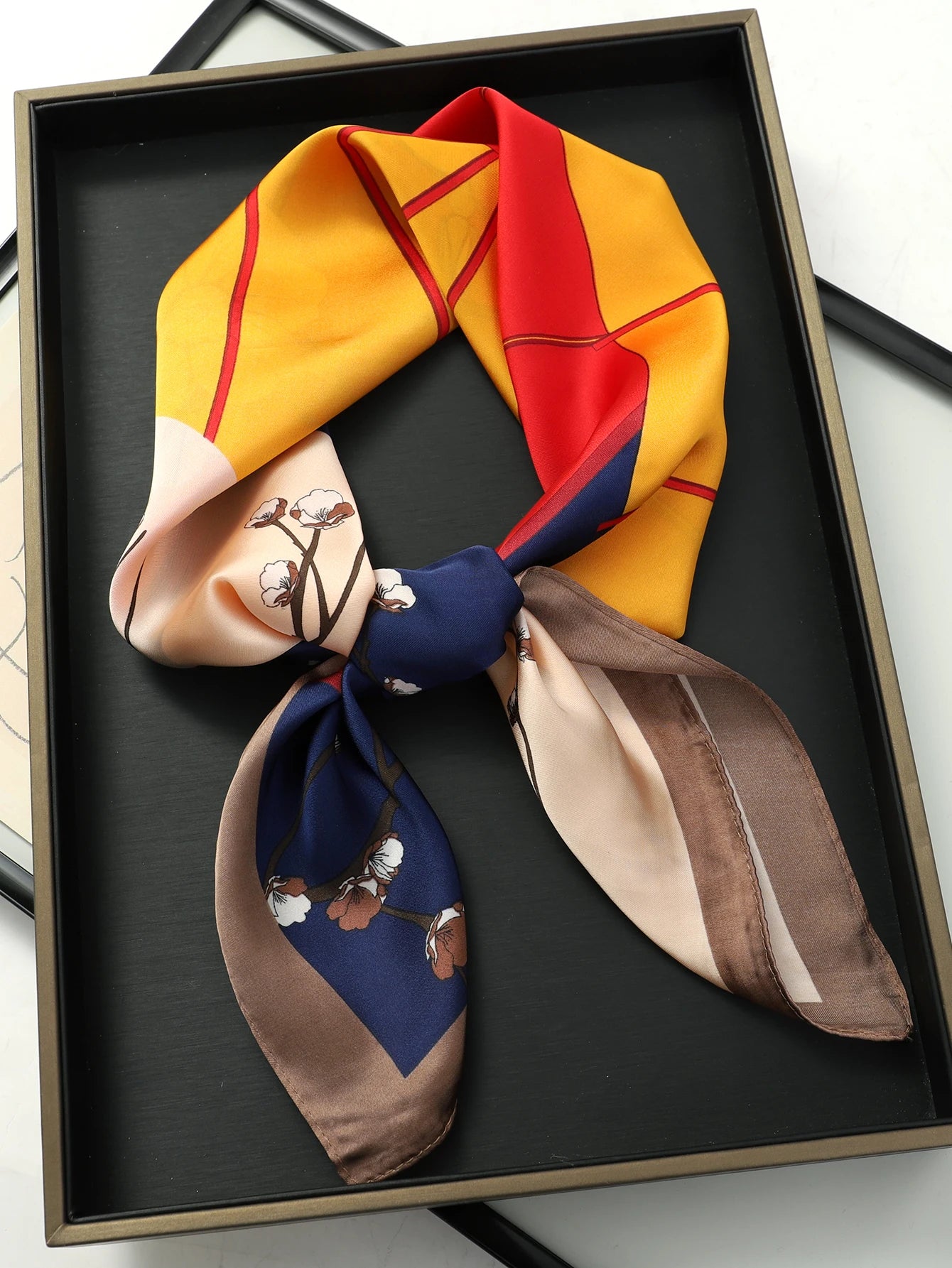 Luxury Silk Satin Head Scarf – Printed 70x70 -  Square Shawl for Women