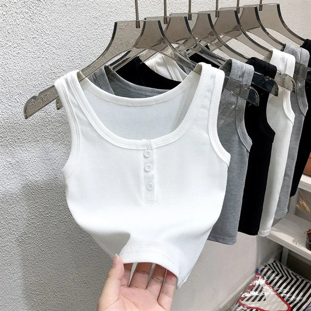 Ribbed Button-Down Tank Top – Sleeveless Summer Blouse for Women & Teen Casual Style