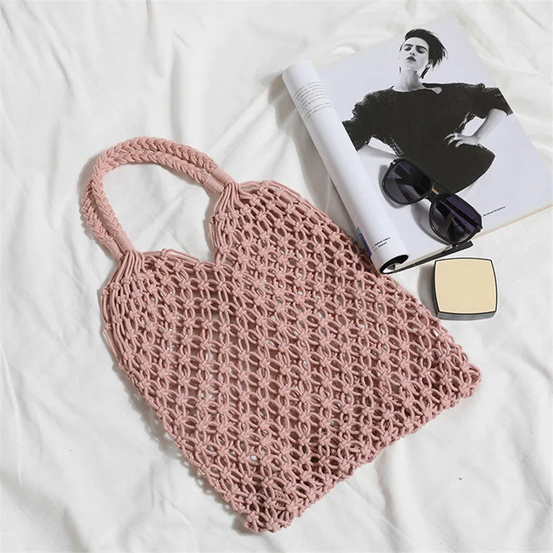 Women's Large Capacity Straw Handbag Totes - Hollow Out Shoulder Bag, Vintage Travel Beach and Shopping Pack