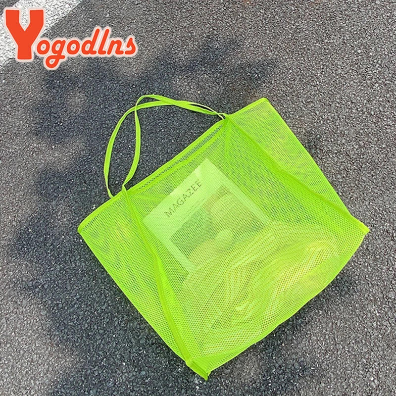 Literary Mesh Hollow Out Tote Bag for Women - Summer Beach Handbag, Large Capacity Shoulder Bag, Student Bookbag