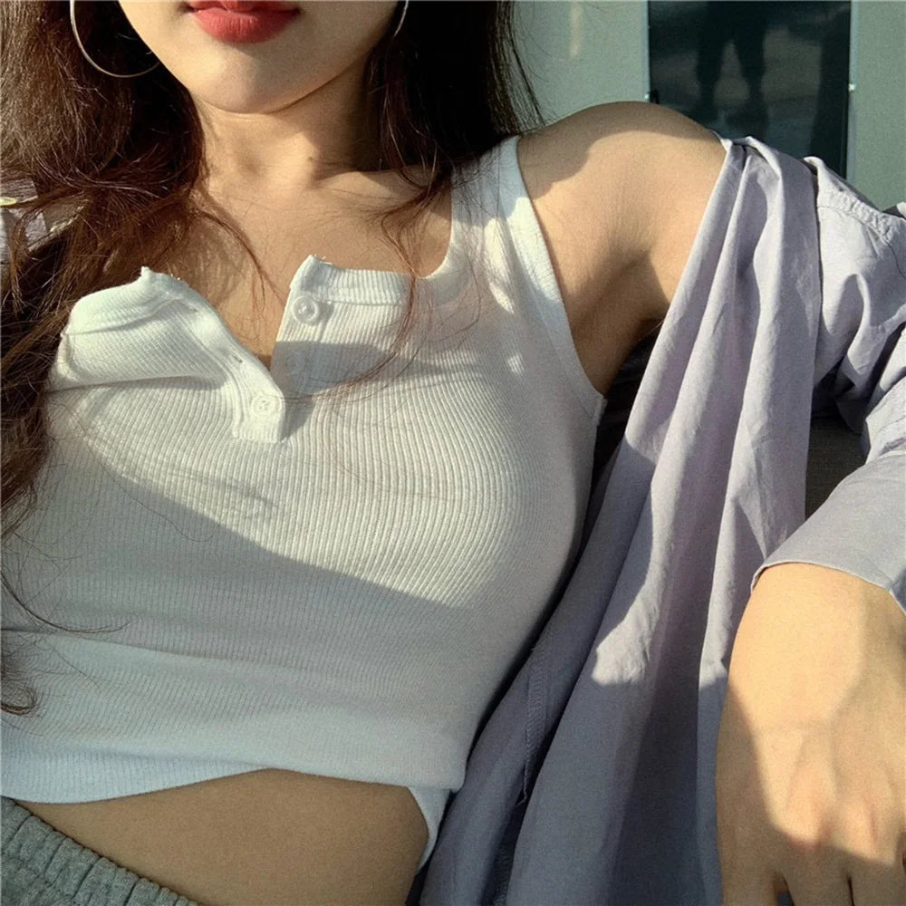 Ribbed Button-Down Tank Top – Sleeveless Summer Blouse for Women & Teen Casual Style