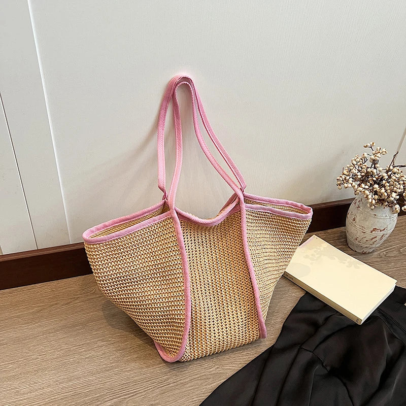 Women's Fashion Versatile Large-Capacity Braid Shoulder Bags - Designer Straw Woven Summer Beach Bags, Ladies Leisure Tote Bag