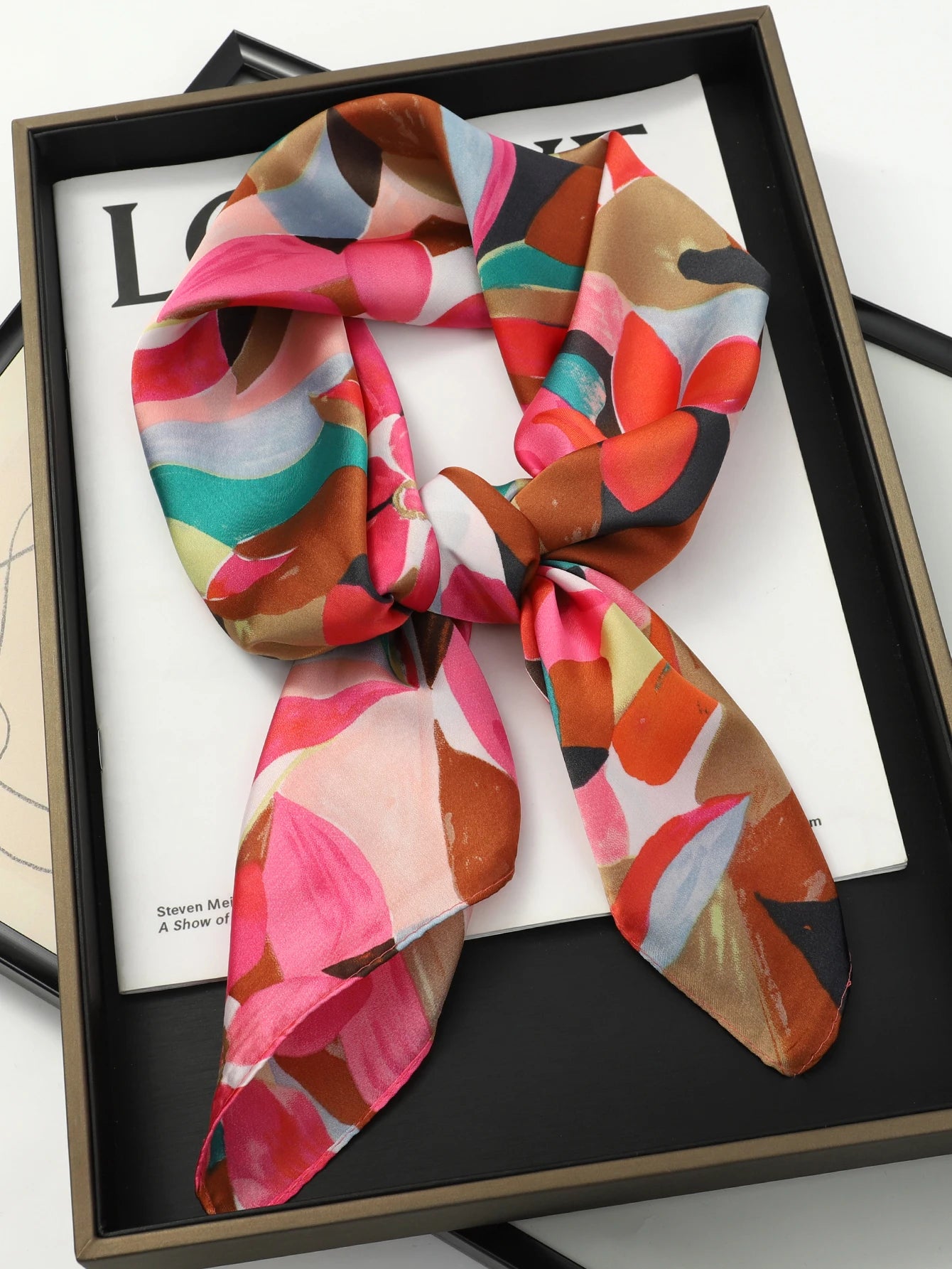 Luxury Silk Satin Head Scarf – Printed 70x70 -  Square Shawl for Women