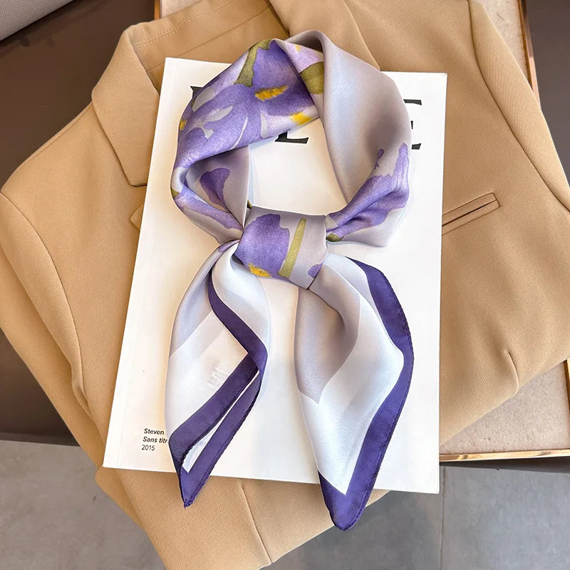 Luxury Silk Satin Head Scarf – Printed 70x70 -  Square Shawl for Women