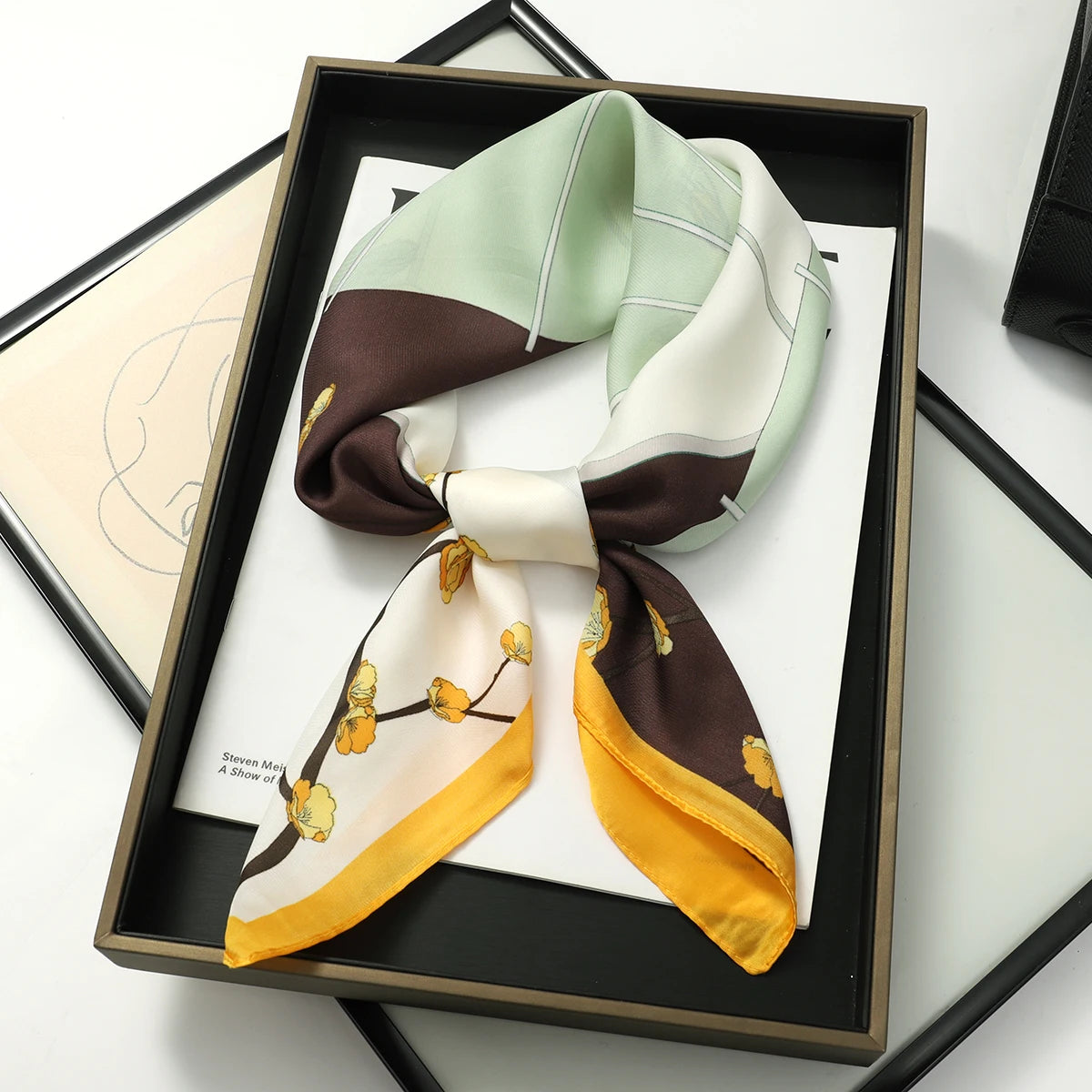 Luxury Silk Satin Head Scarf – Printed 70x70 -  Square Shawl for Women
