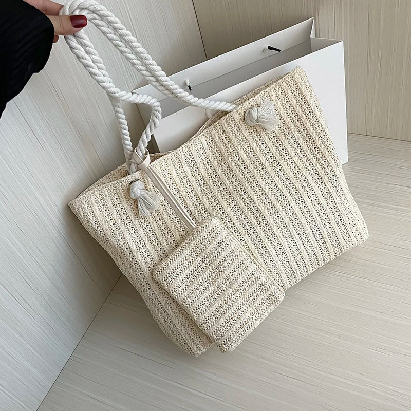 Designer Women's Handbags - Fashion Large Capacity Straw Tote Bag, Summer Beach Bag, Casual Bali Big Purse