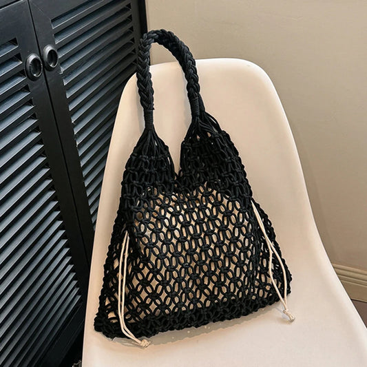 Women's Large Capacity Straw Handbag Totes - Hollow Out Shoulder Bag, Vintage Travel Beach and Shopping Pack