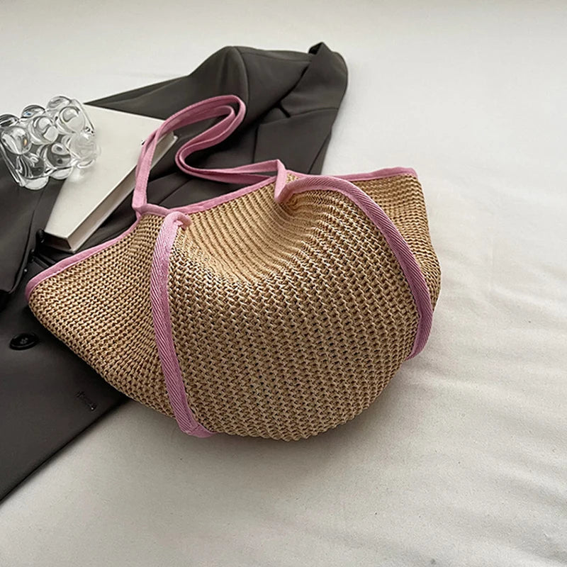 Women's Fashion Versatile Large-Capacity Braid Shoulder Bags - Designer Straw Woven Summer Beach Bags, Ladies Leisure Tote Bag