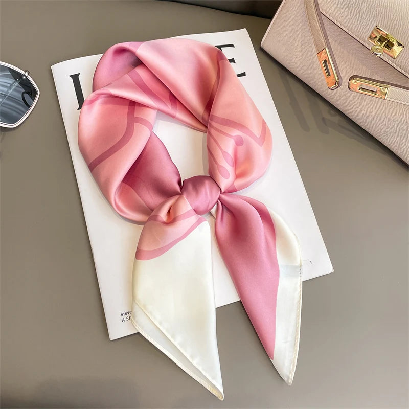 Luxury Silk Satin Head Scarf – Printed 70x70 -  Square Shawl for Women