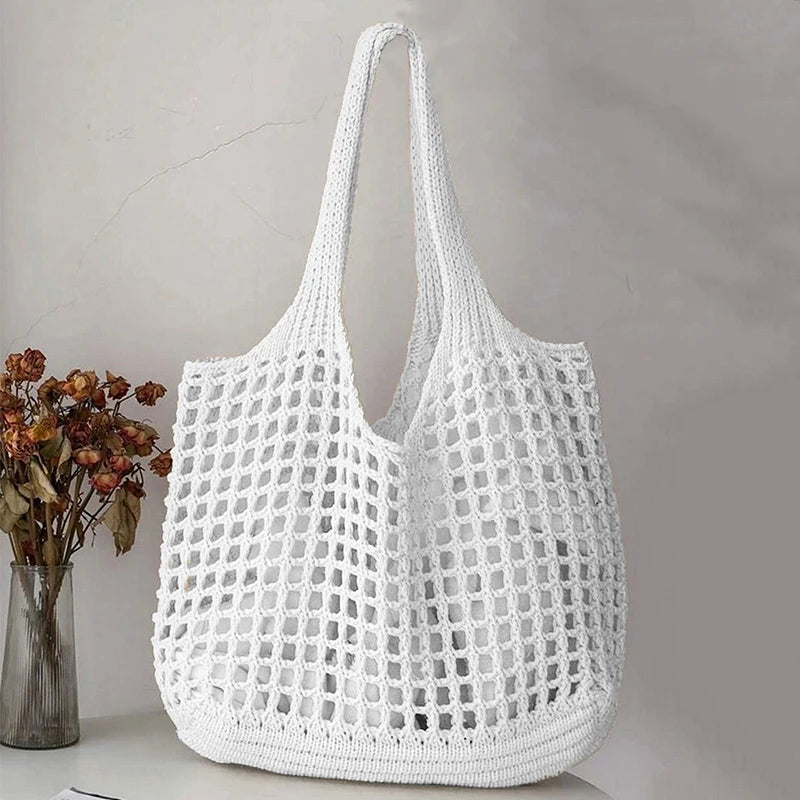 Knitted Hollow Shoulder Bag - Underarm Bag, Large Capacity Crochet Shopping Tote, Casual Beach Bag, Commuting Bag