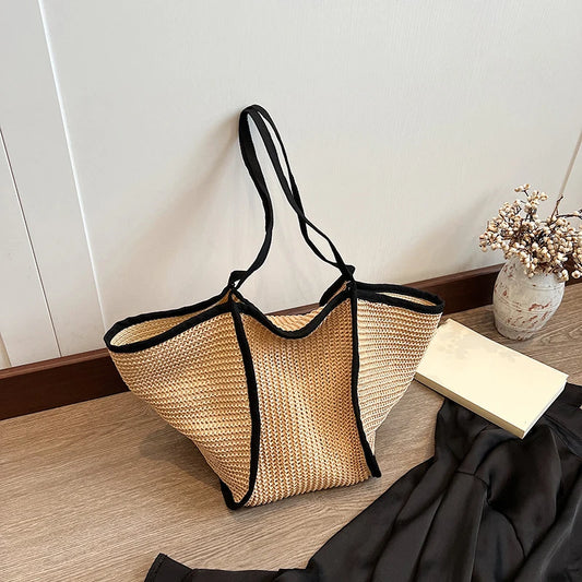 Women's Fashion Versatile Large-Capacity Braid Shoulder Bags - Designer Straw Woven Summer Beach Bags, Ladies Leisure Tote Bag