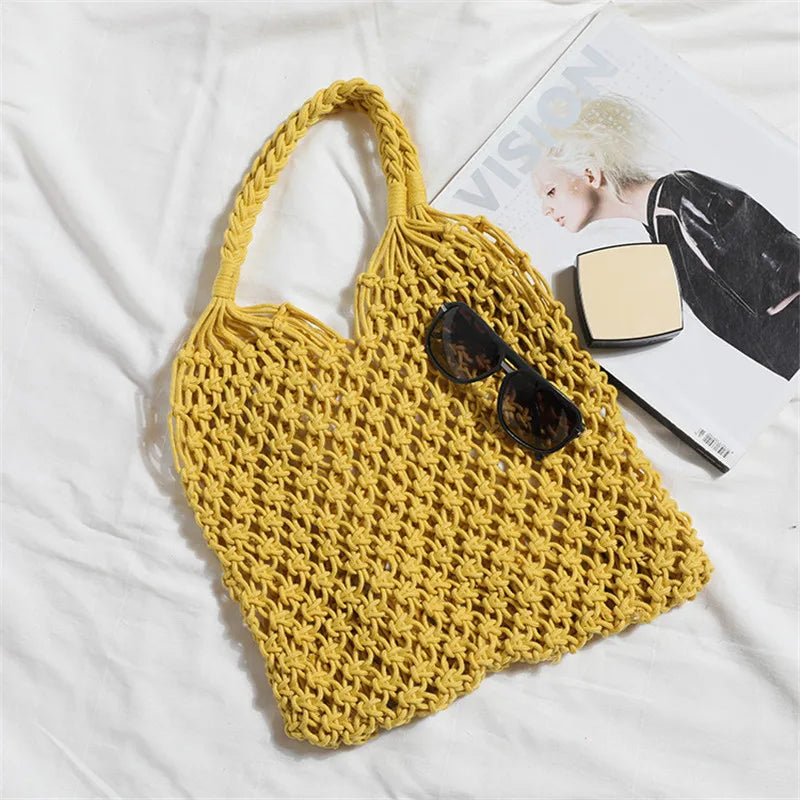 Women's Large Capacity Straw Handbag Totes - Hollow Out Shoulder Bag, Vintage Travel Beach and Shopping Pack