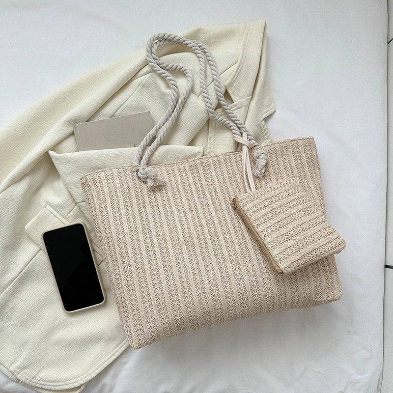 Designer Women's Handbags - Fashion Large Capacity Straw Tote Bag, Summer Beach Bag, Casual Bali Big Purse